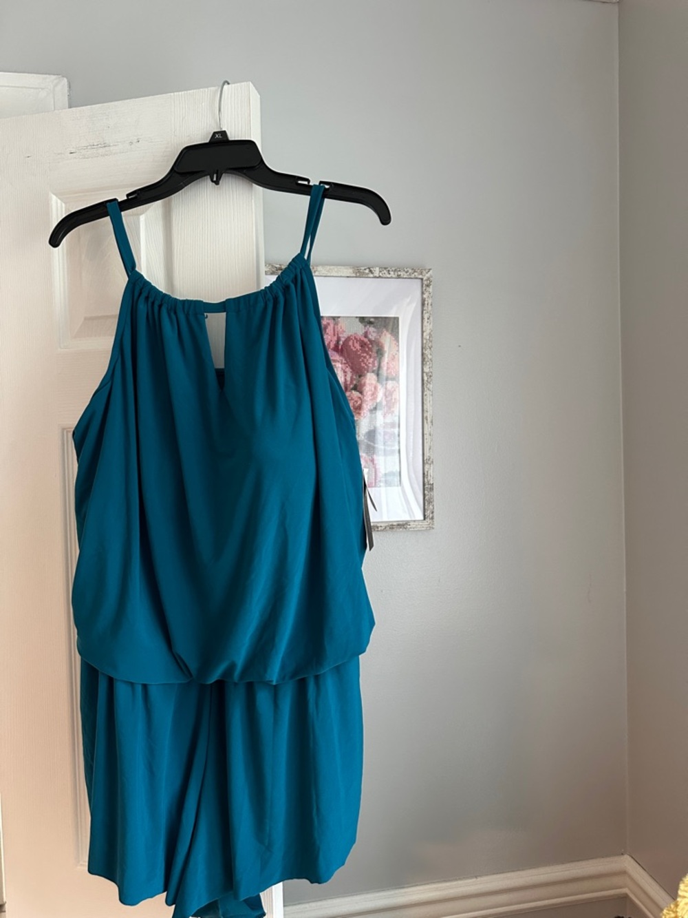 Teal Spaghetti-Strap Blouson One Piece Swimsuit Romper NWT Sz 18